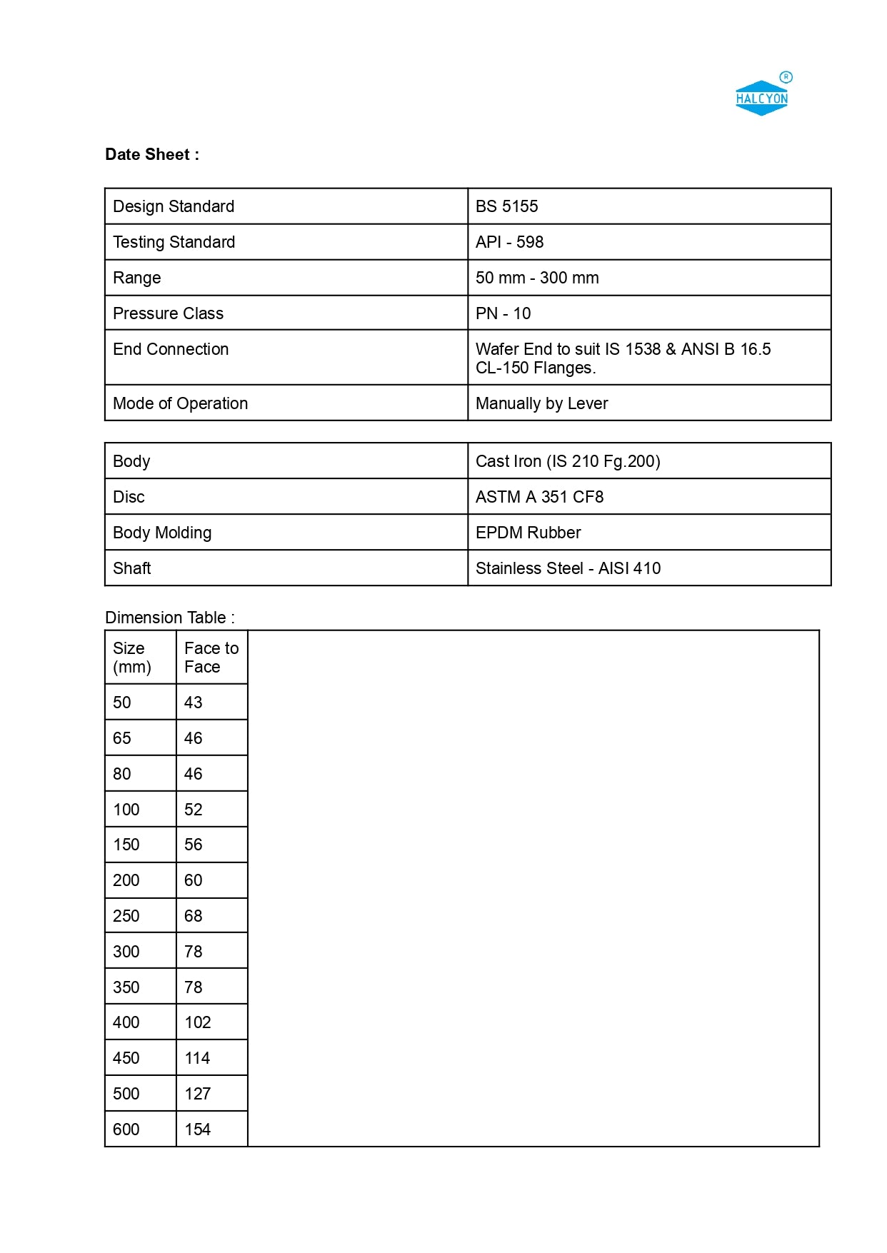 Wafer Type Butterfly Valve-CI Body & CF8 Disc-Lever Operated PN-10