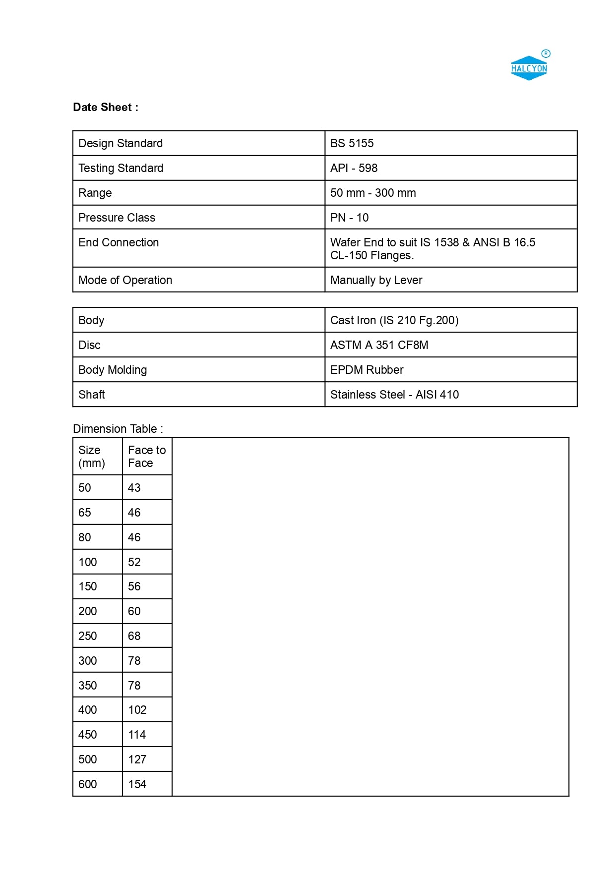 Wafer Type Butterfly Valve-CI Body & CF8M Disc-Lever Operated PN-10