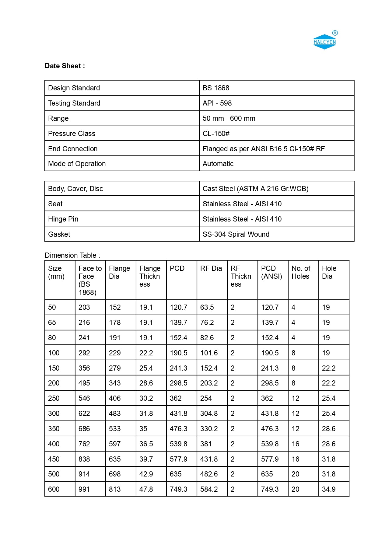 Cast Steel Swing Check Valve Cl-150#
