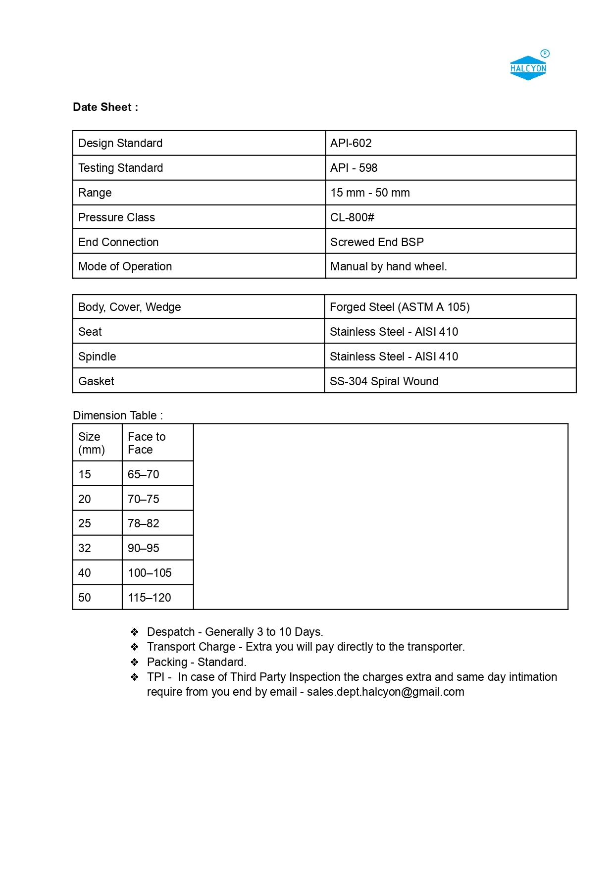 Forged Steel (A-105) Globe Valve Cl-800#